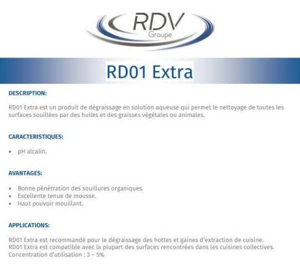 Dégraissant  Alcalin Moussant RD01 le bidon de 5 litres Dégraissage